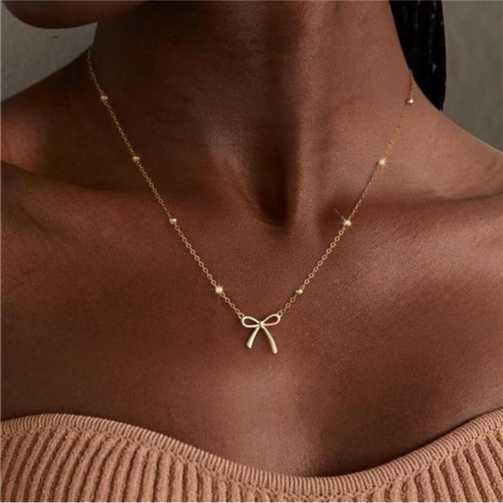 Dainty Gold Bow Necklace | 14K Gold Plated Choker | Cute Minimalist Necklace